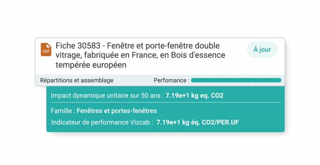 Vizcab : fiche score environnemental fenêtre bois d'essence FDES